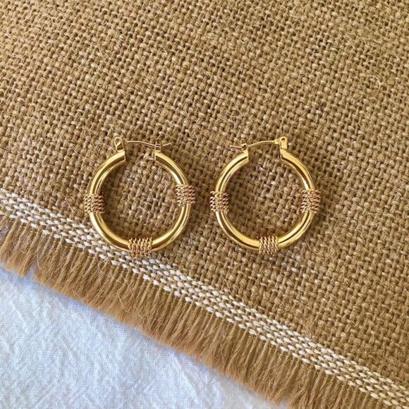 18K Gold Plated Weaved Detail Hoop Earrings - Picture 5 of 7